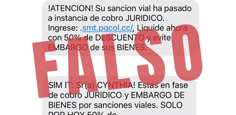 Texto enviado por mensaje de texto que es una estafa