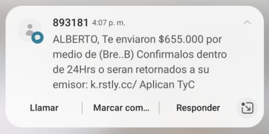 Alerta: delincuentes están usando falsos pagos por Bre-B para robar claves bancarias