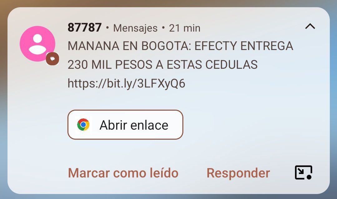 Mensaje enviado por ciberdelincuentes